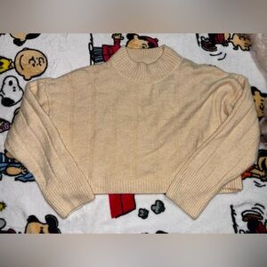 Zara Womens Size M Mock Neck Ribbed Knit Crop Sweater Acrylic Blend Cream